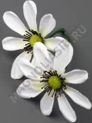 Соцветие из 2 атласных ромашек 8см (бел перс роз-пер бел-сир сир)