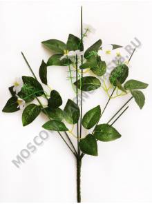 ***Нога для букета с листом и белыми цветочками 7гр 45см