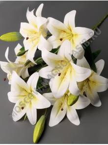 Букет лилий латексных с бутонами (9 лилий+3 бутона) 55 см (бел бел-зел)
