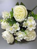 Букет пионовидных роз с гортензией 9гр 44см (бел кр гол борд сир роз)