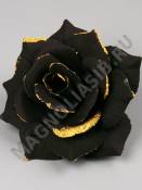 Роза черная с золотом бархат 5сл 15.5см/К
